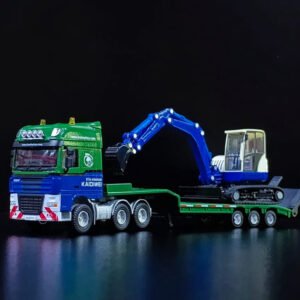 Camión Cama Baja con Mini Excavadora