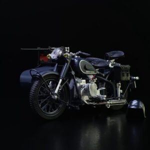 Motocicleta Militar Clásica con sidecar equipado con ametralladora – Meiba 1:12