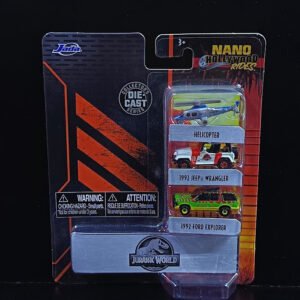 Jurassic World Tripack (Helicopter, Jeep Wrangler 1992, Ford Explorer 1992) – Jada Nano Machine